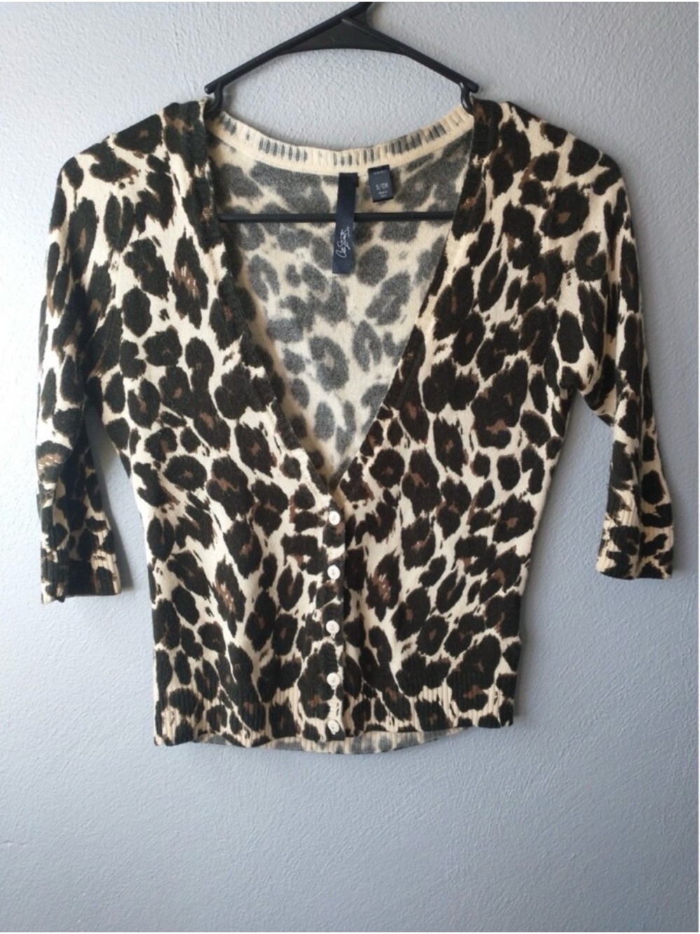 City Streets Cheetah Print 3/4 Cardigan Sweater SZ Small
